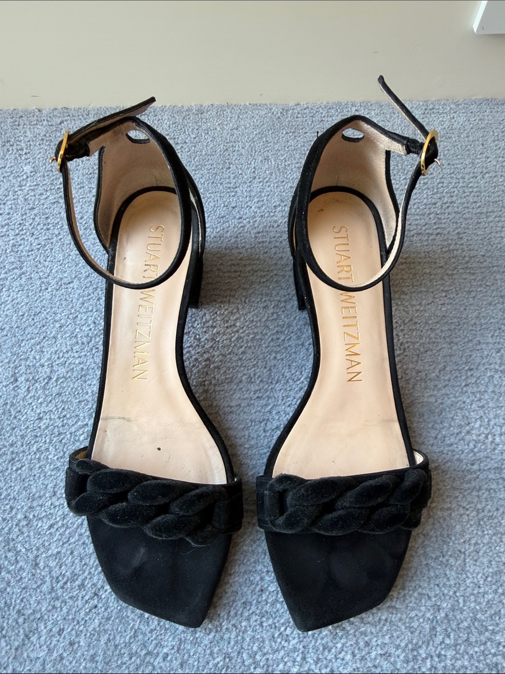 Stuart Weitzman Black Braided Strap Ankle Strap Heels
